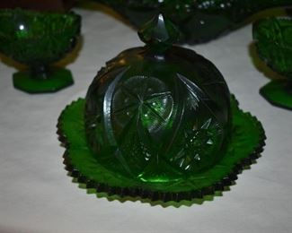 Gorgeous Green Glass Domed Butter Dish