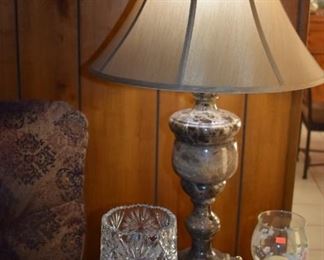 There are 3 of these Gorgeous Solid Marble Table Lamps in this Estate also shown is a Cut Crystal Vase, a Lenox Porcelain Incense Vase and More!