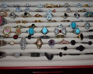 Fine Jewelry from the Joy Johnson Estate. This Beautiful Jewelry was all hand picked by Joy Johnson for their unique designs and beauty. All are sterling. Most, as you can see, are set with beautiful stones and art fully designed.Not only are there Rings, but Beautiful Necklaces, Bracelets, Earrings, Sets of Necklaces with matching Bracelets, Earrings, Rings and More! Strands of Gorgeous Genuine Pearls and so Much More!