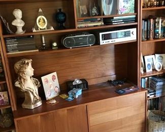 Large selection of books and decorative items and nice set of Mobel Fakta Mid-Century Modern Bookcases.