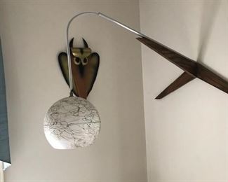 Mid-century hanging lamp and Owl.