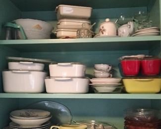 Corning ware, pyrex, and other vintage items.