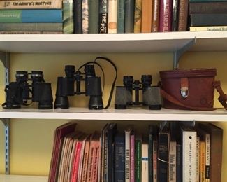 Large selection of books - new and old and binoculars.