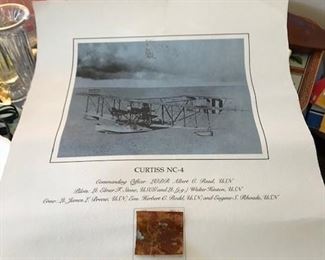 Poster of Curtiss NC-4 with piece of original fabric.