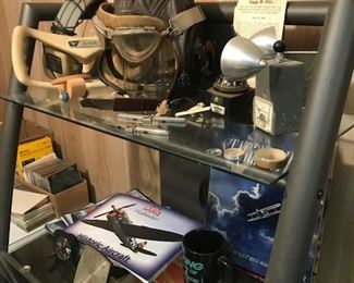Aviator items (mask pulled from sale) - books, photos, measuring tools, log books, etc.