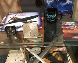 Aviator items (mask pulled from sale) - books, photos, measuring tools, log books, etc.
