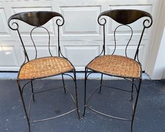 Pair of rush seat counter stools