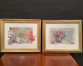 Pair of florals
 Signed T.  Waldman