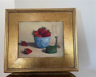 Oil on canvas, Strawberries in a cup, Vera Rahn