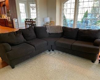 Klaussner sectional sofa, brown corduroy