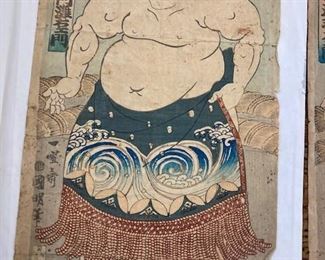 Pair of sumo block prints by Kuniciki