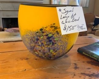 Art Glass bowl signed 8 1/2 tall $150