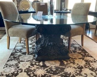 Pedestal glass top round dining table 65” diameter $300