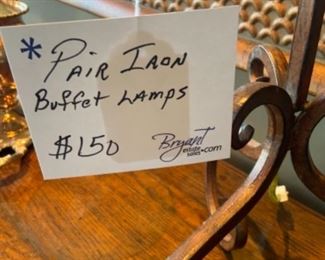 Pair Iron Buffet Lamps 29” tall $150 pair