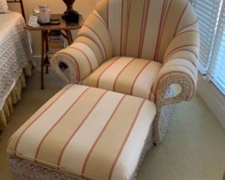Vintage upholstered wicker chair & ottoman -Comfortable!!!  $250