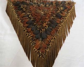 $70.00.. Vintage Suede & Pheasant Feather Art Hanging