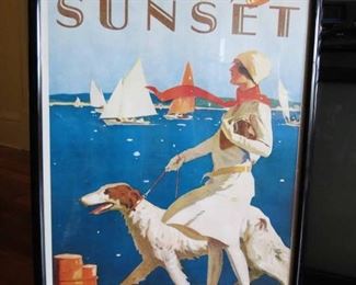 $18.00 REPRO Poster..1929 Sunset Magazine Girl and Borzoi San Francisco FRAMED..