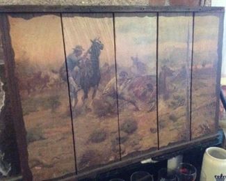 70s wall hanging on wood