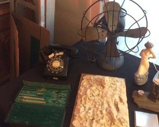 Vintage draft mans kit. Art work , Lladro.