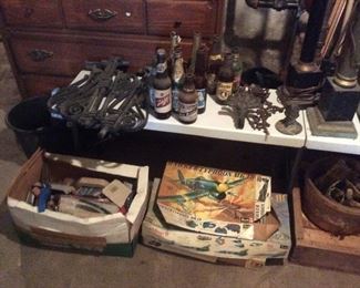 Old beer bottles. Old cast iron
