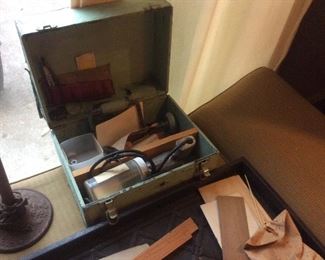 old wood box of shoes