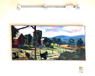 $550 - Michael Ross signed farmland scene oil painting .  54" W x 25.5" H. 