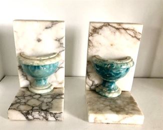 $25 Marble bookends AS IS one small chip on one bookend.  Each 3.5" W, 3.5" D, 6" H.  