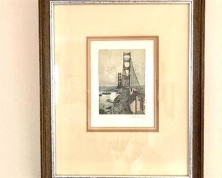 $40 - Golden Gate Bridge San Francisco  signed etching.  12" W, 15" H.  