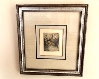 $40 - Framed etching signed.  14" W x 15" H.  
