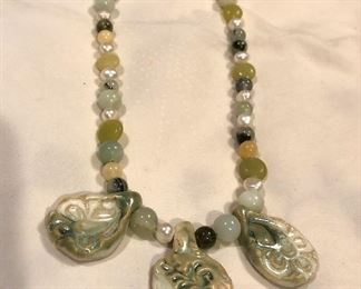 $30 Stone necklace with ceramic pendants.  17" L