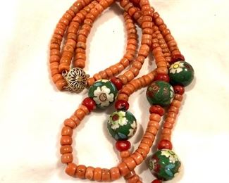 $60 Cloisonne and coral beaded necklace 