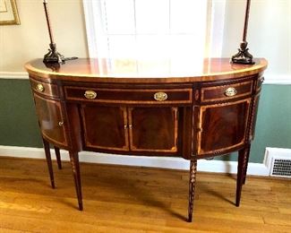 $850 - Hickory White, bell flower, flame mahogany, inlay sideboard - 66" W, 22" D, 40.5" H. AS IS minor surface scratches