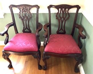 $950 set of 6 Hickory White Chippendale style chairs - each 24.5" W, 19" D, 38.5" H. 