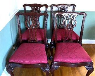 $695  - Hickory White Chippendale style dining side chairs each 23" W, 19" D, 38.5" H. 