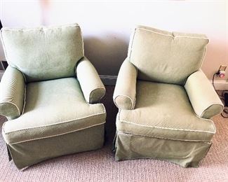 $650 - Pair of Crate & Barrel swivel rocker arm chairs with matching ottomans.  Each 30" W, 31" D, 34" H. 