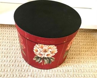 $50 - Single, floral decorative box signed by artist.  13" diam, 10.5" H.  