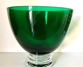 $30 - Green glass bowl.  8" diam, 7" H. 