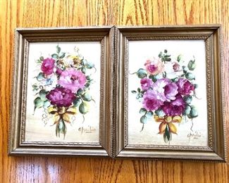 $35 pair 2 framed floral prints Each 8" W x 10" H. 