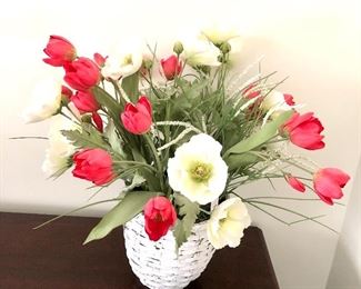 $20 Floral arrangement in basket.  Basket 8" diam, 8" high;  with flowers 20" H.  