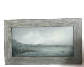 $125 - Lake scene watercolor - 19.5" W x 11.5" H. 