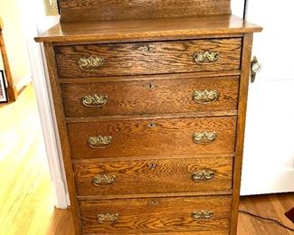 $250 - Vintage, oak chest of drawers.  33" W, 18" D, 51" H. 