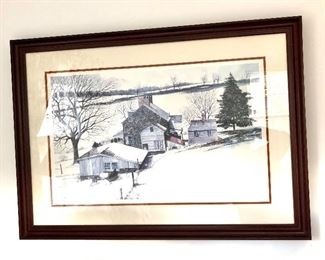 $250 - Limited edition, signed lithograph - C Philip Wikoff - "Winter Wanes in Chester County" - 37" W x 26.5" H. 