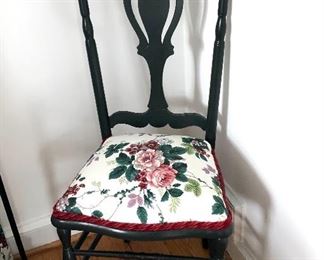 $75 - Vintage chair with floral seat.  17" W, 13" D, 40" H. 