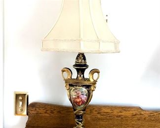 $125 - Single lamp - Shade12" diam , base 5" diam, 25" H. 