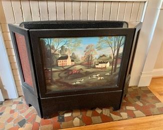 $175 - Sulling House fireplace screen.  Center section 27.5" W, side sections each 10" W, 31" H.