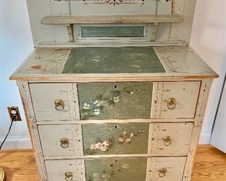 $350 - Vintage, hand painted chest of drawers. 35.5" W, 17" D, 46" H.
