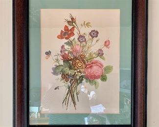 $40 - Framed botanical, mixed bouquet.  20.5" W x 24.5" H. 