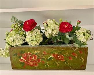 $40 Floral hand painted wood box.  14.75" L, 6" W, 4.5" H.