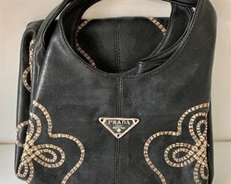 $150 Prada tote.  8" W, 8" D, 9" H. 