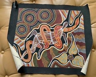 $60 Australian Aboriginal Fabric art (entwined snake and lizard).  22" W x 19" H. 